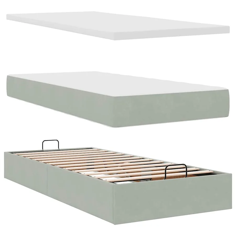 Cadre de lit ottoman et matelas gris clair 100x200 cm velours - 8