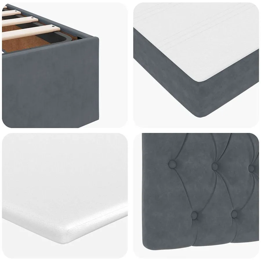Cadre de lit ottoman avec matelas gris foncé 100x200 cm velours - 14