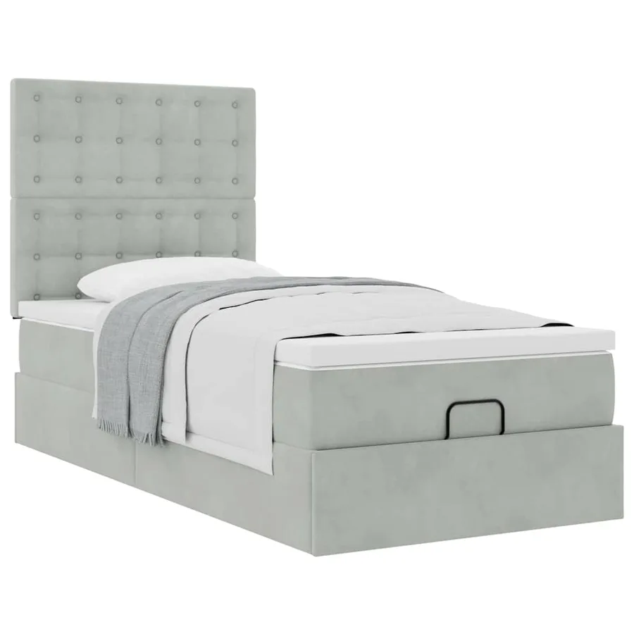 Cadre de lit ottoman et matelas gris clair 100x200 cm velours - 5