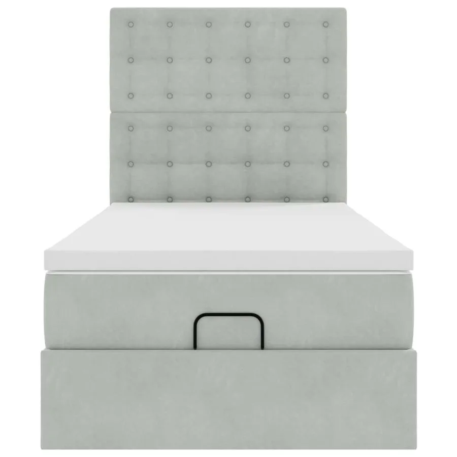 Cadre de lit ottoman et matelas gris clair 100x200 cm velours - 7