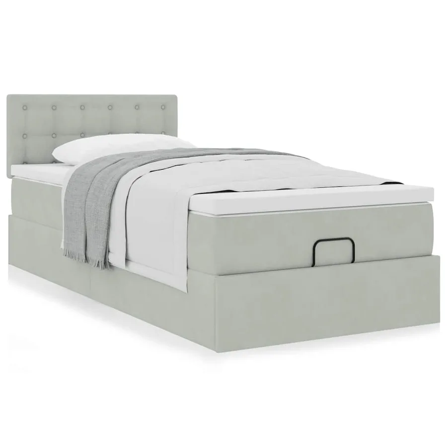 Cadre de lit ottoman et matelas gris clair 100x200 cm velours - 4