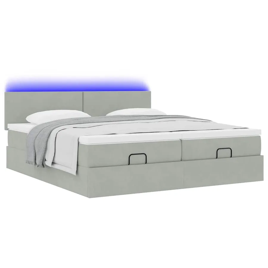 Cadre de lit ottoman avec matelas gris clair 200x200 cm velours - 6