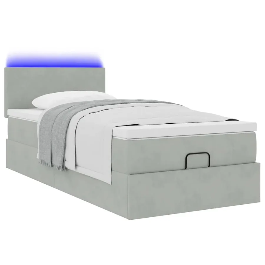Cadre de lit ottoman et matelas gris clair 100x200 cm velours - 3
