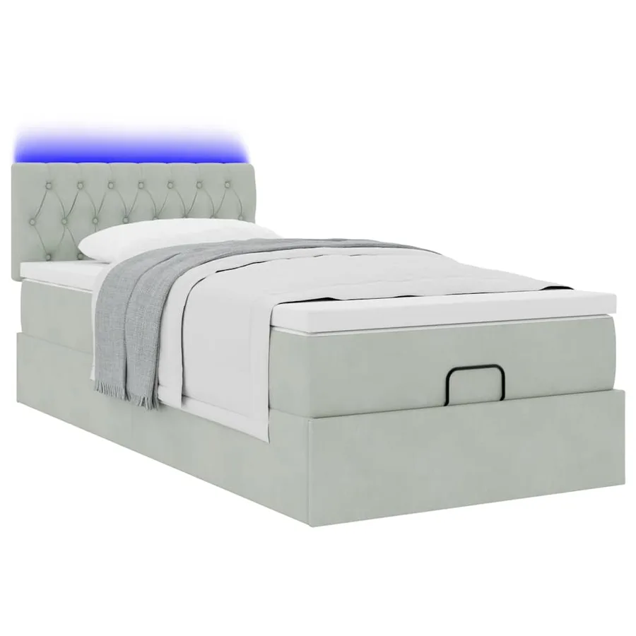 Cadre de lit ottoman et matelas gris clair 100x200 cm velours - 3
