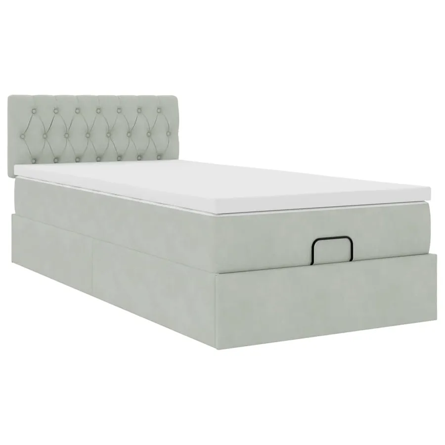 Cadre de lit ottoman et matelas gris clair 100x200 cm velours - 5