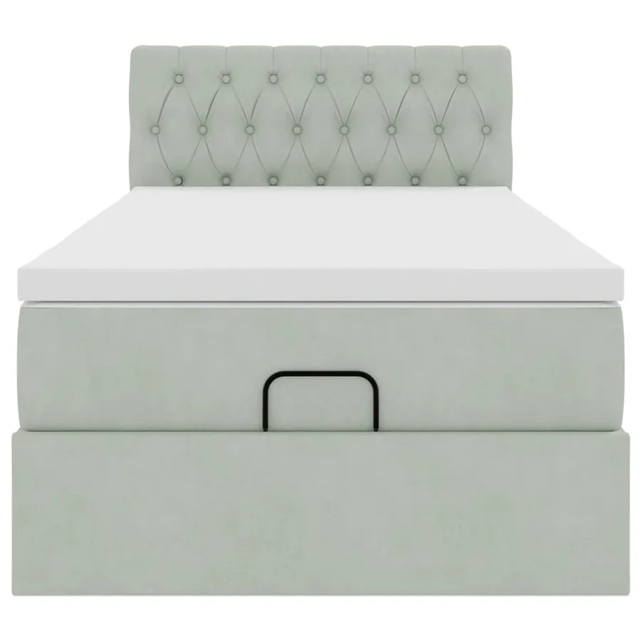 Cadre de lit ottoman et matelas gris clair 100x200 cm velours - 6