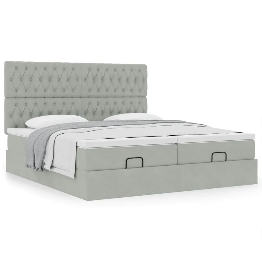 Cadre de lit ottoman avec matelas gris clair 200x200 cm velours - 4