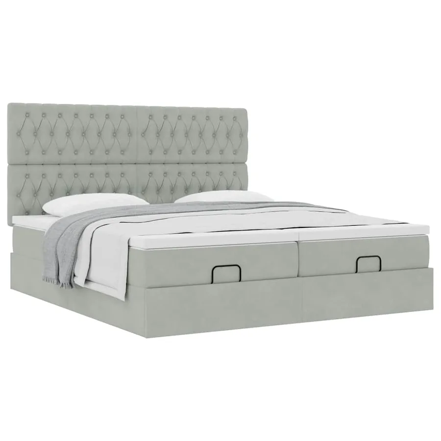 Cadre de lit ottoman avec matelas gris clair 200x200 cm velours - 5