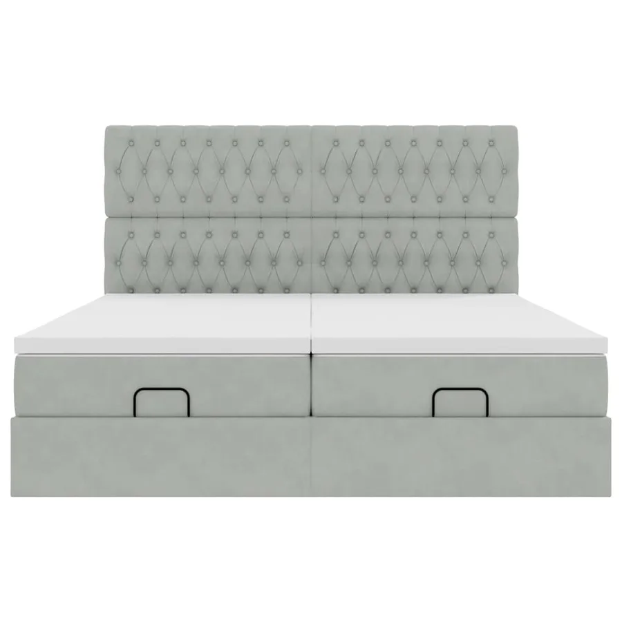Cadre de lit ottoman avec matelas gris clair 200x200 cm velours - 7