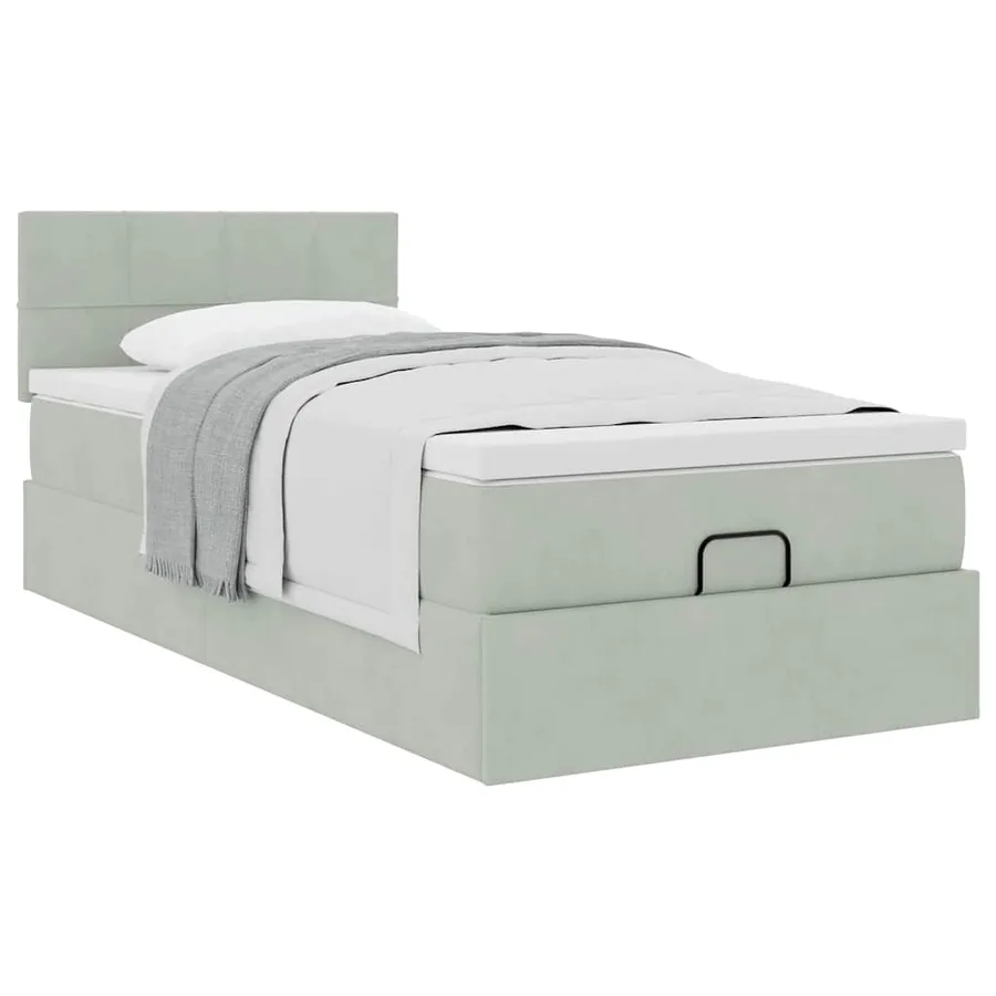 Cadre de lit ottoman et matelas gris clair 100x200 cm velours - 5