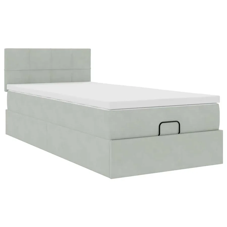 Cadre de lit ottoman et matelas gris clair 100x200 cm velours - 6