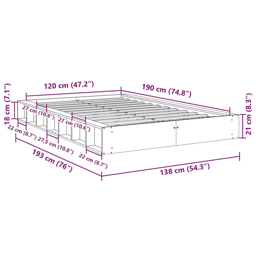 Cadre de lit sans matelas 120x190 cm bois massif de chêne - 11