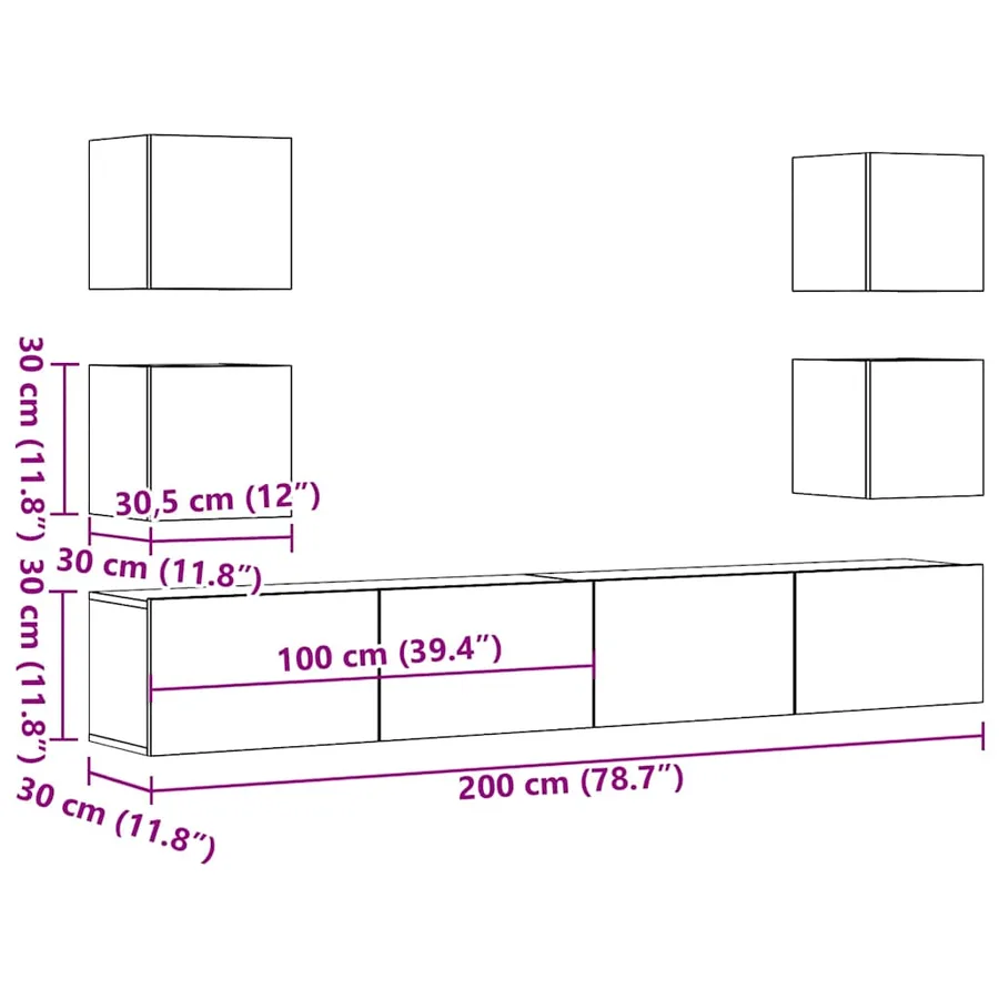 Meubles TV muraux 6 pcs chêne artisanal bois d'ingénierie - 9