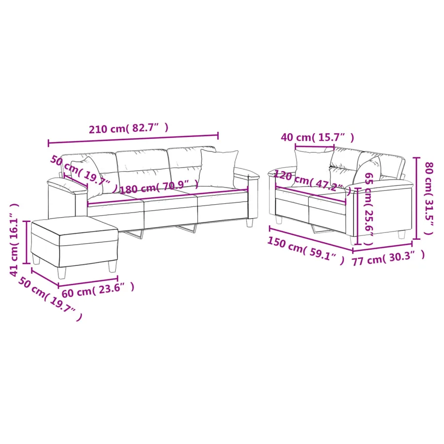 Ensemble de canapés 3 pcs avec coussins Beige Tissu microfibre - 10