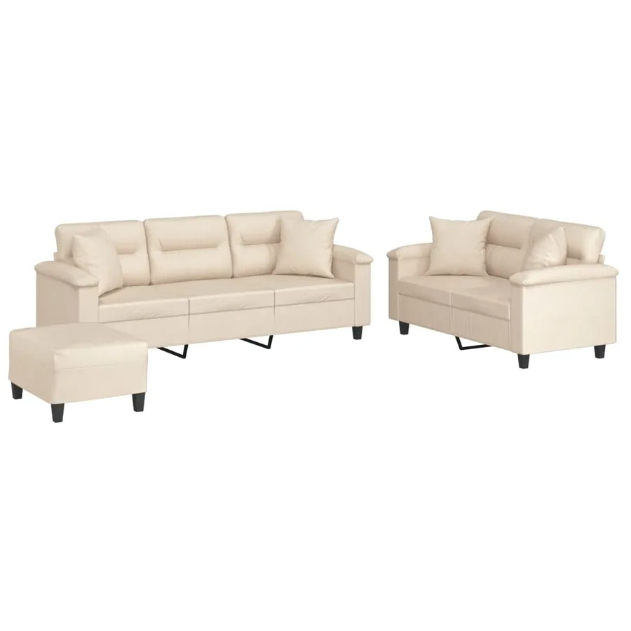 Ensemble de canapés 3 pcs avec coussins Beige Tissu microfibre - 2