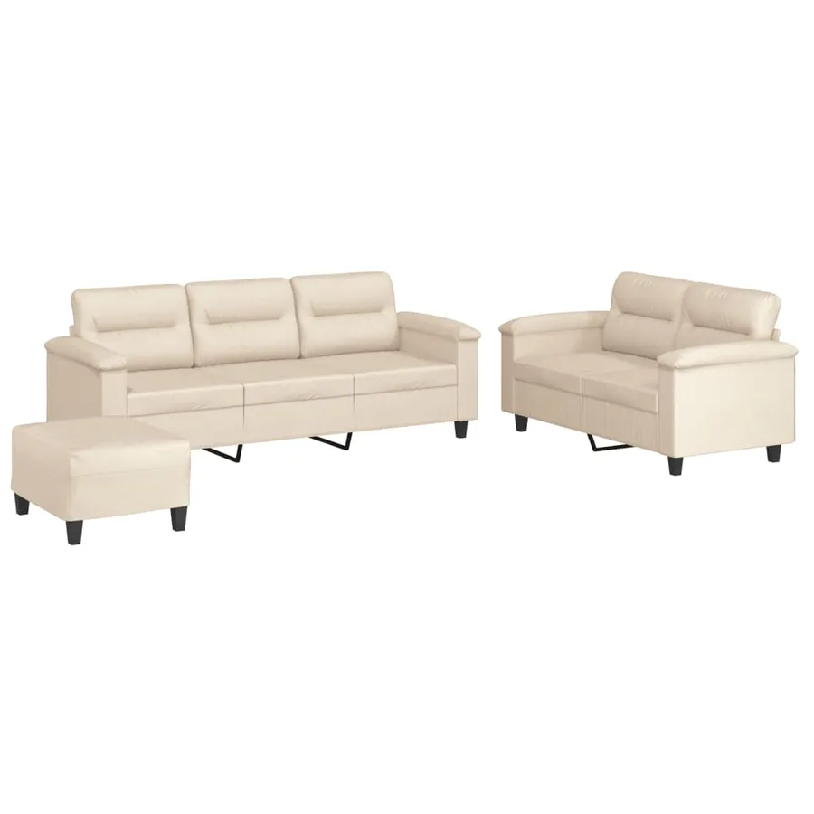 Ensemble de canapés 3 pcs avec coussins beige tissu microfibre - 2