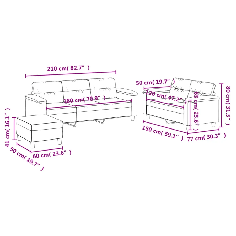 Ensemble de canapés 3 pcs avec coussins beige tissu microfibre - 9