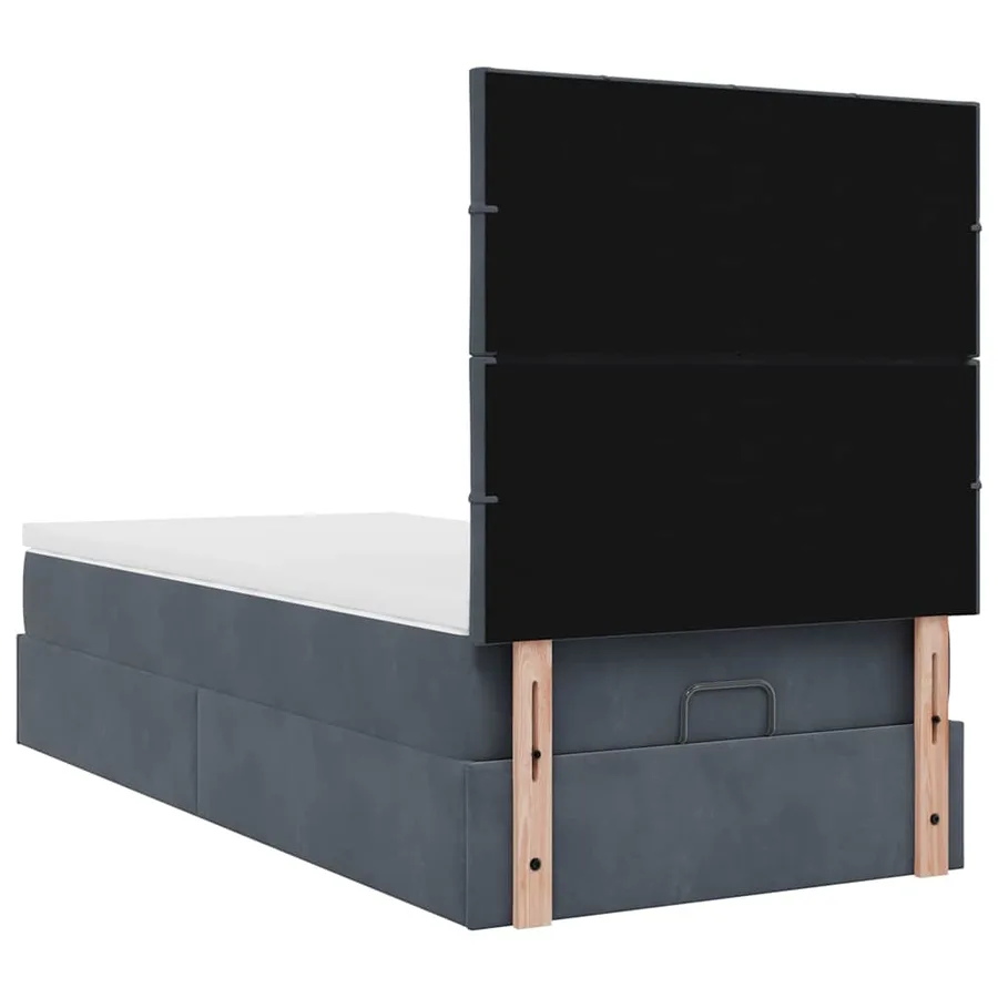 Cadre de lit ottoman avec matelas gris foncé 100x200 cm velours - 9