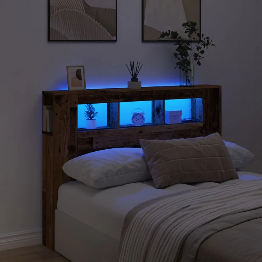 Tête de lit à LED vieux bois 140x18,5x103,5cm bois d'ingénierie