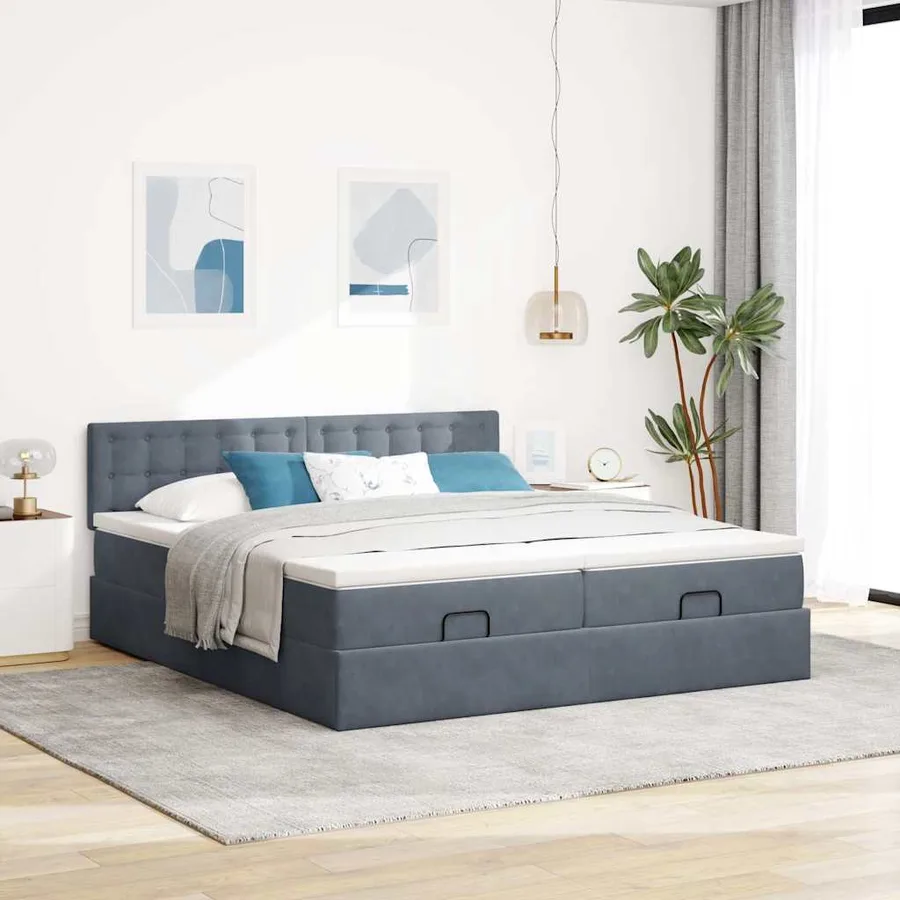 Cadre de lit ottoman avec matelas gris foncé 200x200 cm velours - 4