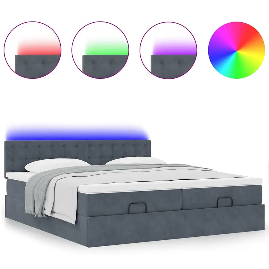Cadre de lit ottoman avec matelas gris foncé 200x200 cm velours - 5