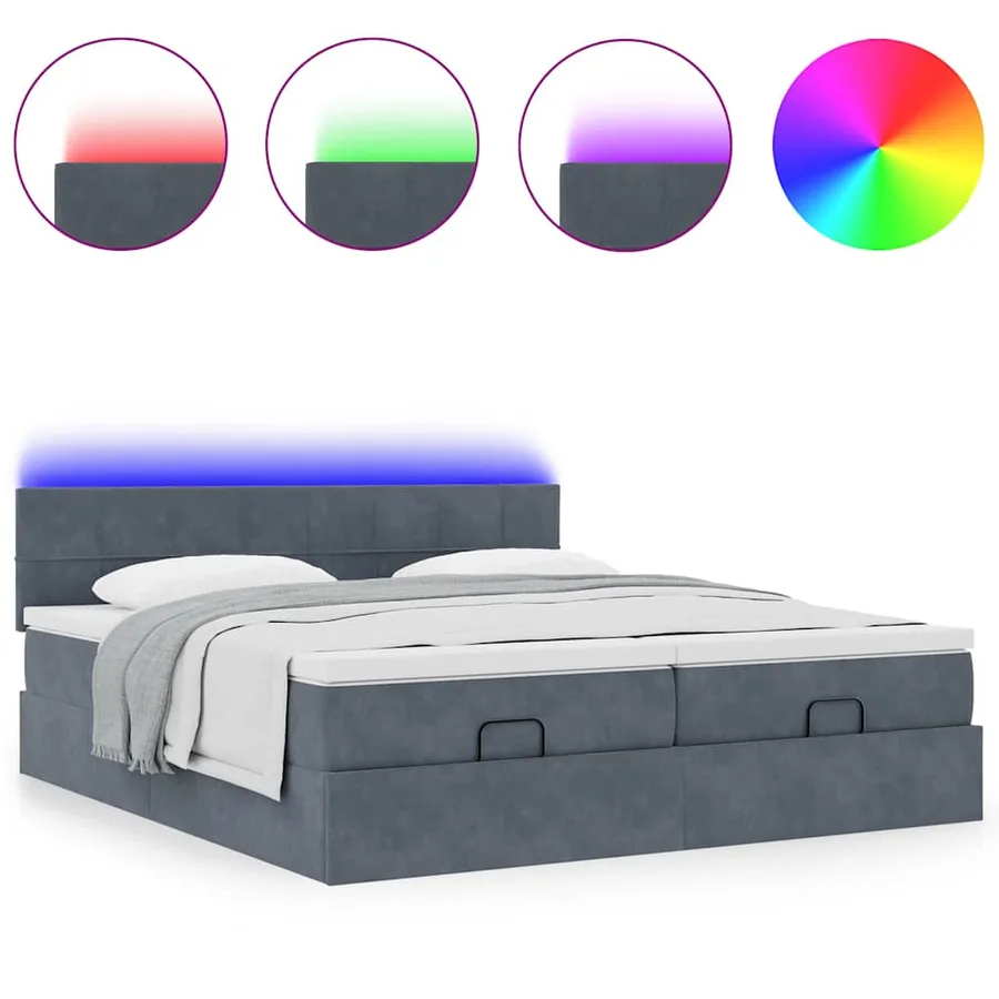 Cadre de lit ottoman avec matelas gris foncé 200x200 cm velours - 5