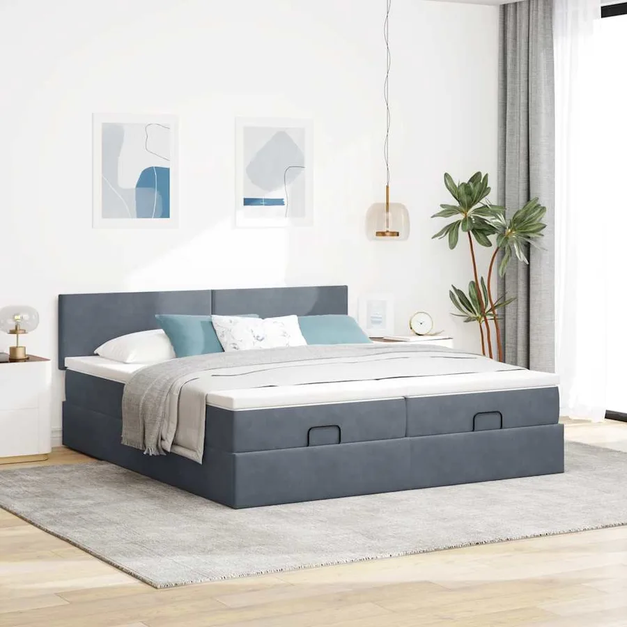 Cadre de lit ottoman avec matelas gris foncé 200x200 cm velours - 3