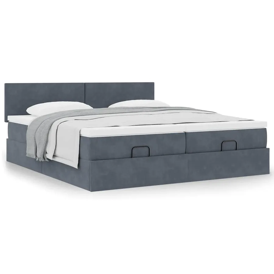 Cadre de lit ottoman avec matelas gris foncé 200x200 cm velours - 4