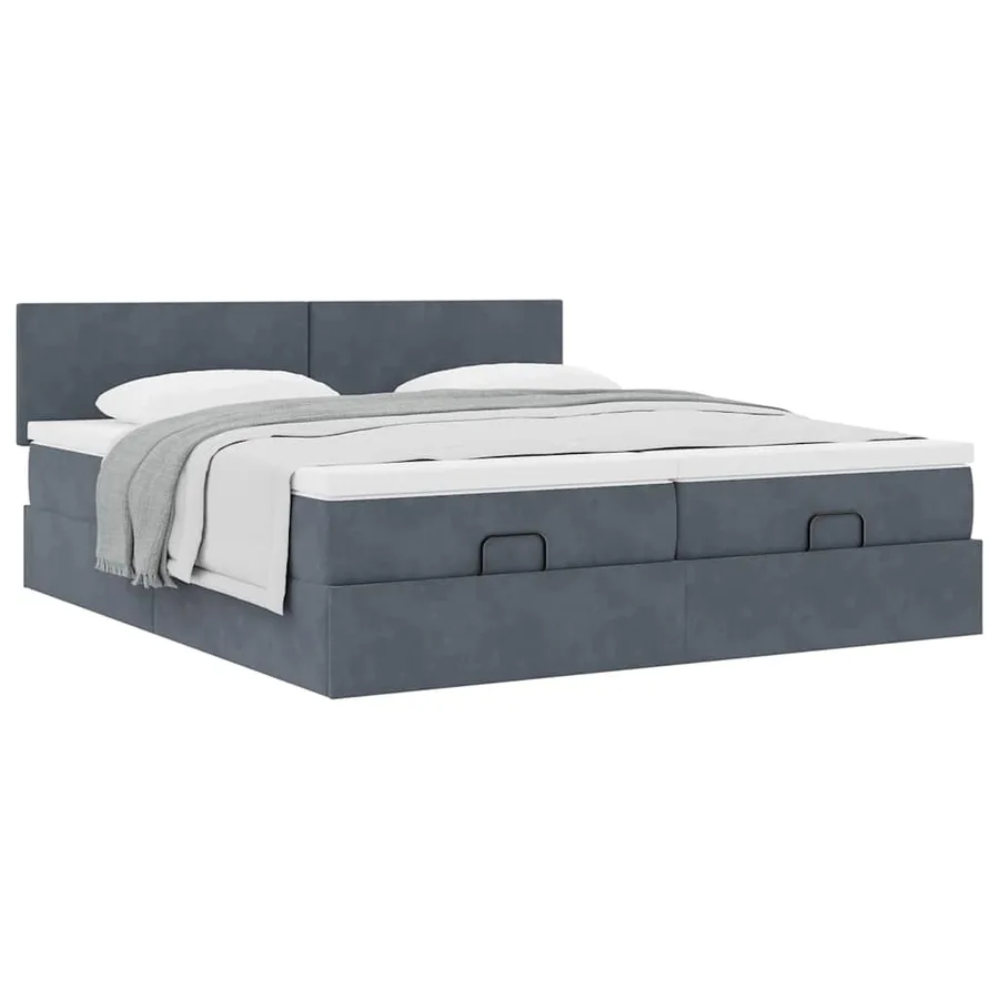 Cadre de lit ottoman avec matelas gris foncé 200x200 cm velours - 5