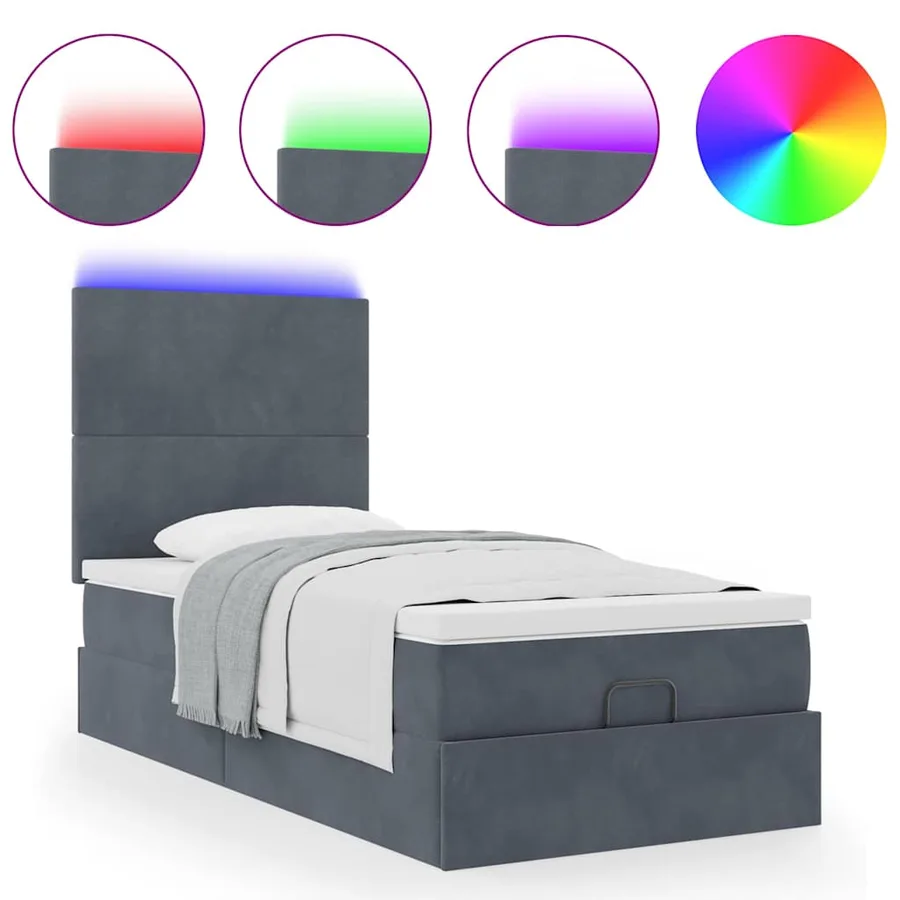 Cadre de lit ottoman avec matelas gris foncé 100x200 cm velours - 5