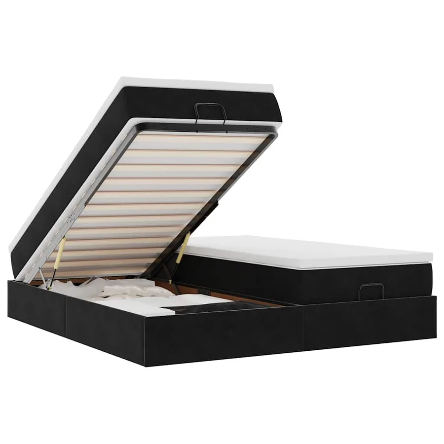 Cadre de lit ottoman avec matelas noir 180x200cm velours - 2