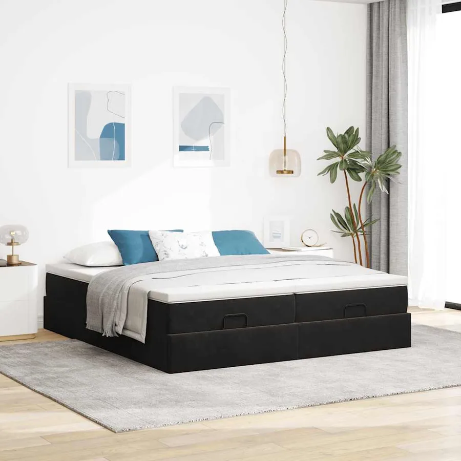 Cadre de lit ottoman avec matelas noir 180x200cm velours - 3