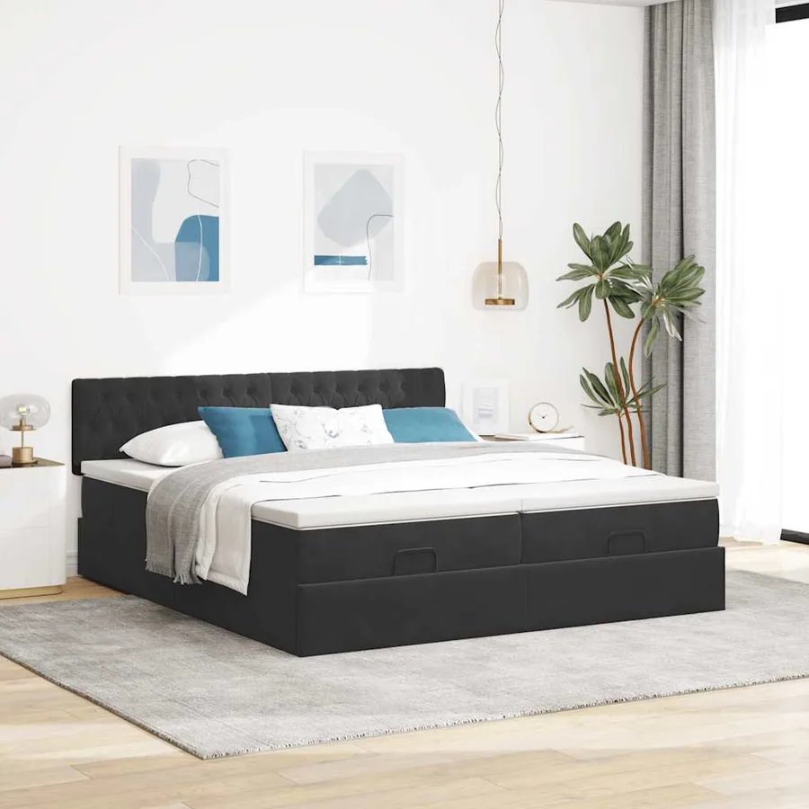 Cadre de lit ottoman avec matelas noir 180x200cm velours - 3