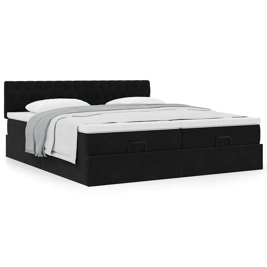 Cadre de lit ottoman avec matelas noir 180x200cm velours - 4