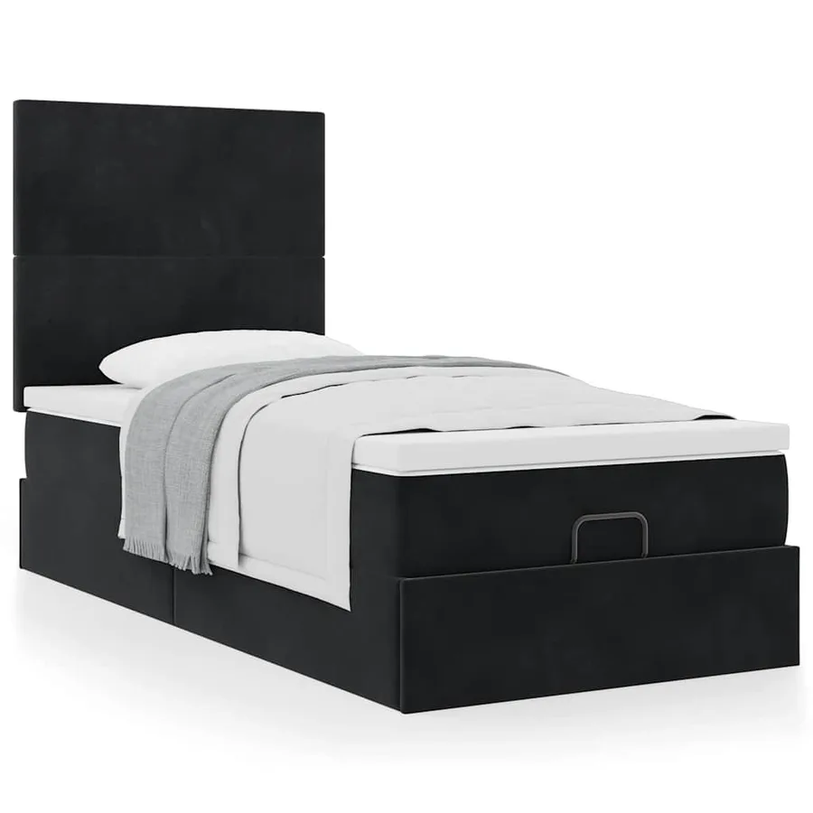 Cadre de lit ottoman avec matelas noir 90x200 cm velours - 4