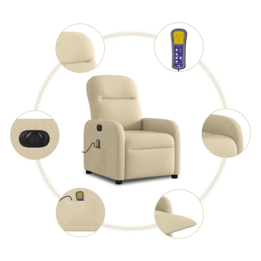 Fauteuil inclinable de massage électrique crème tissu - 11