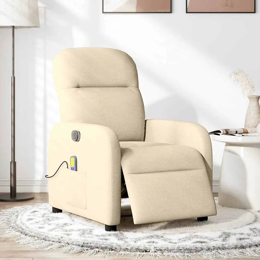 Fauteuil inclinable de massage électrique crème tissu - 2