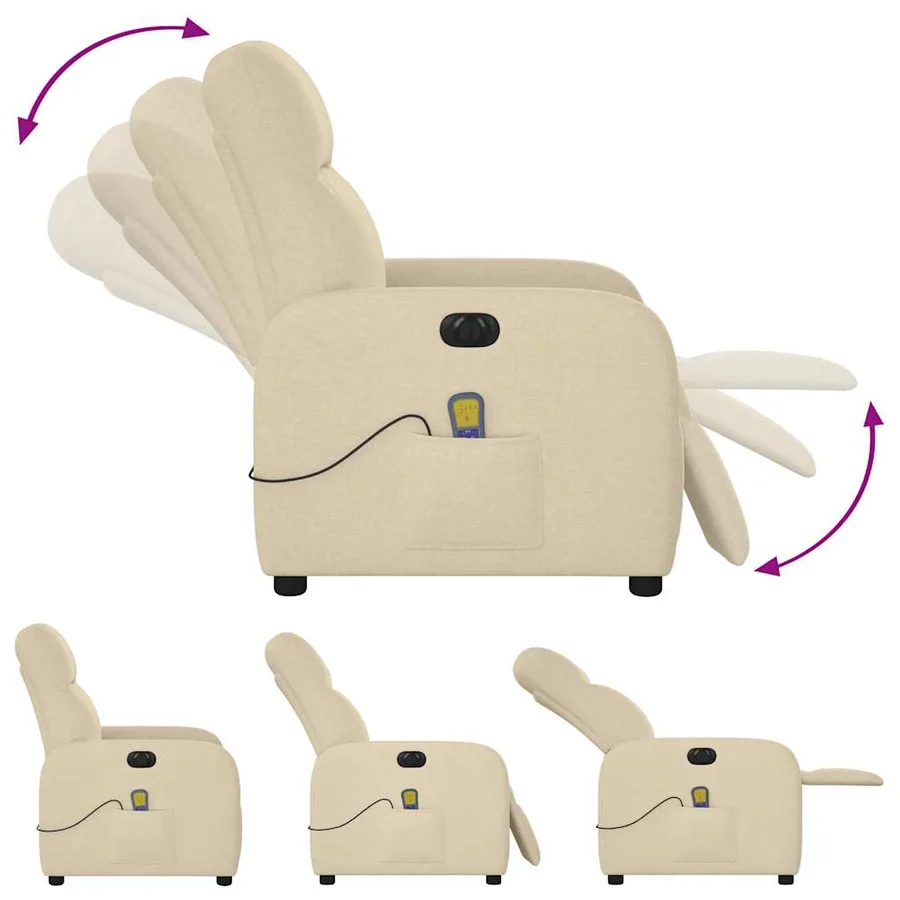 Fauteuil inclinable de massage électrique crème tissu - 9
