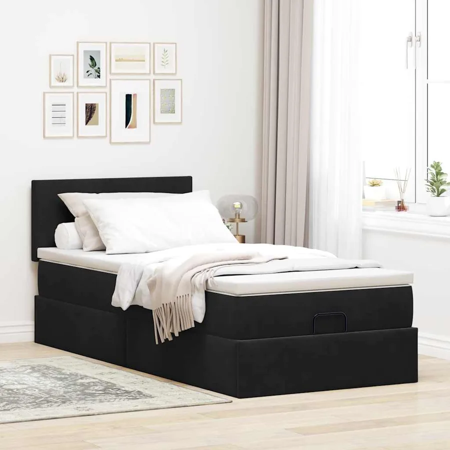 Cadre de lit ottoman avec matelas noir 90x200 cm velours - 4