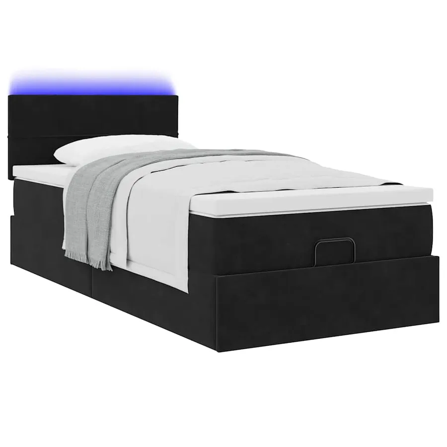 Cadre de lit ottoman avec matelas noir 90x200 cm velours - 3