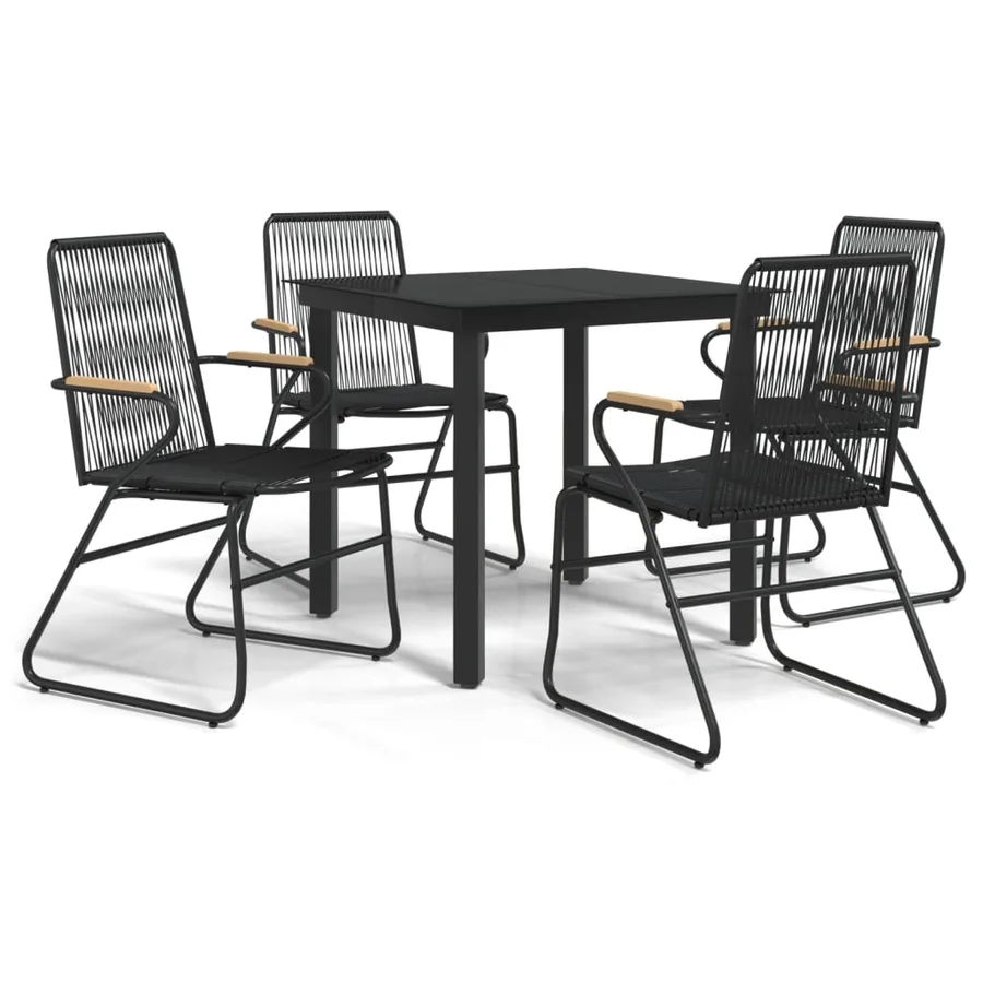 Ensemble à manger de jardin 5 pcs Noir Rotin PVC - 2
