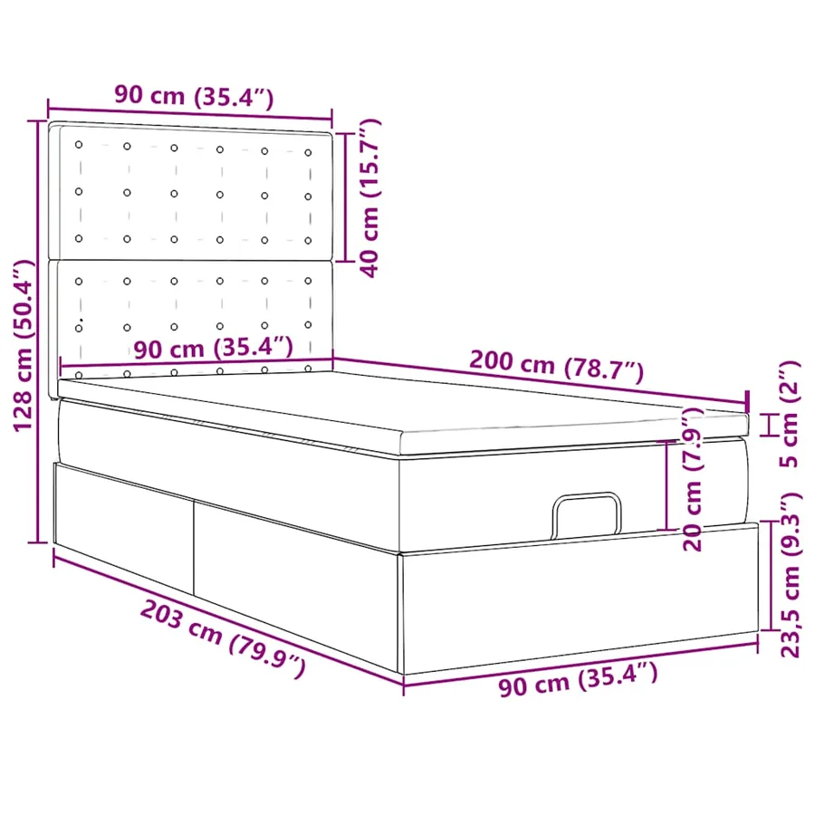 Cadre de lit ottoman avec matelas noir 90x200 cm velours - 18
