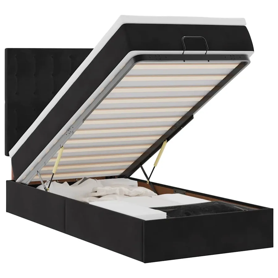 Cadre de lit ottoman avec matelas noir 90x200 cm velours - 2