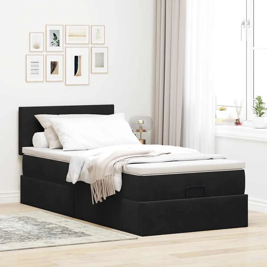 Cadre de lit ottoman avec matelas noir 90x200 cm velours - 3