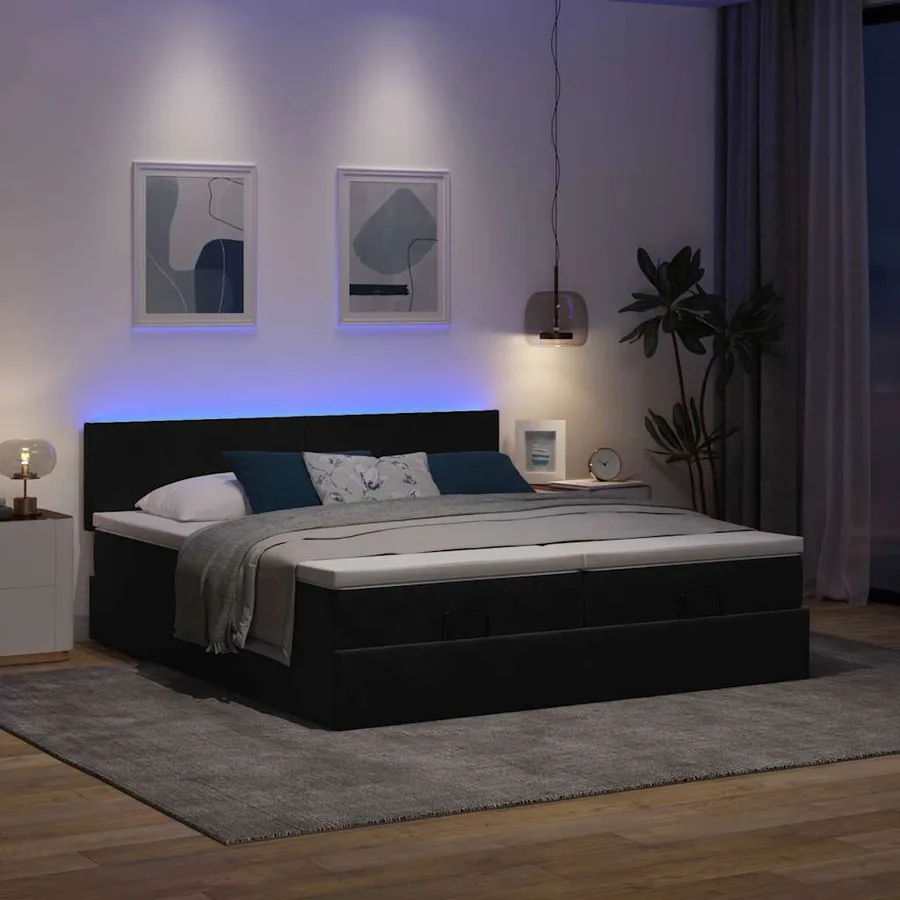 Cadre de lit ottoman avec matelas noir 180x200cm velours - 3