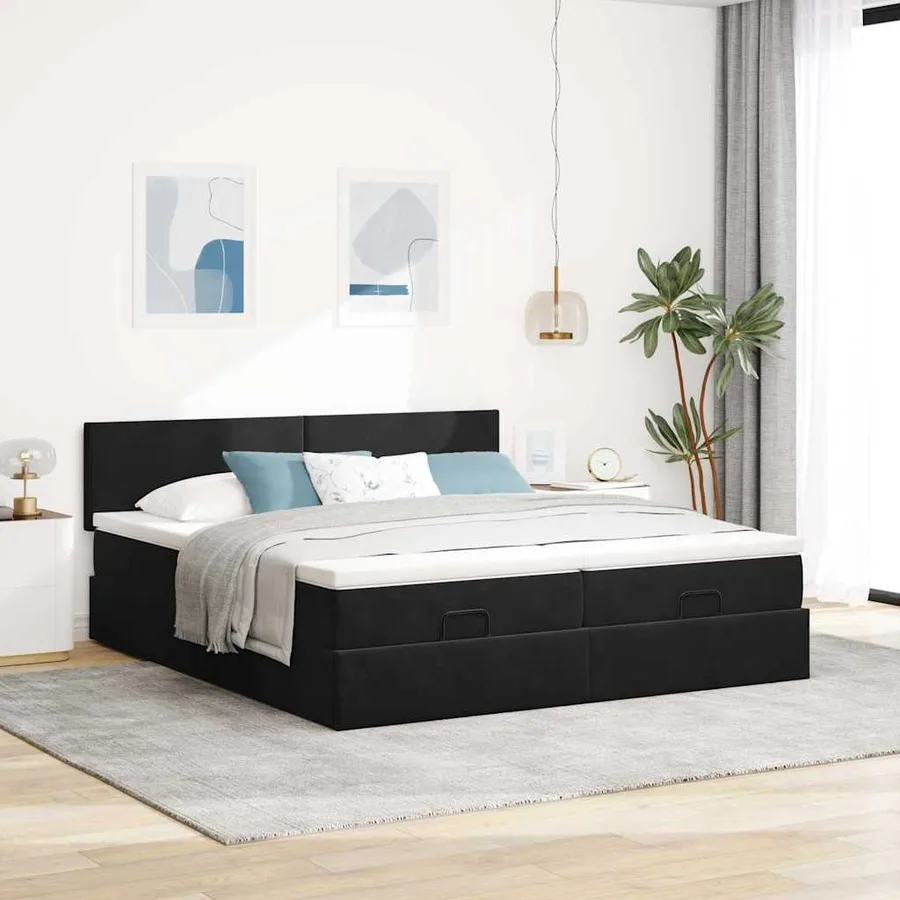 Cadre de lit ottoman avec matelas noir 180x200cm velours - 4