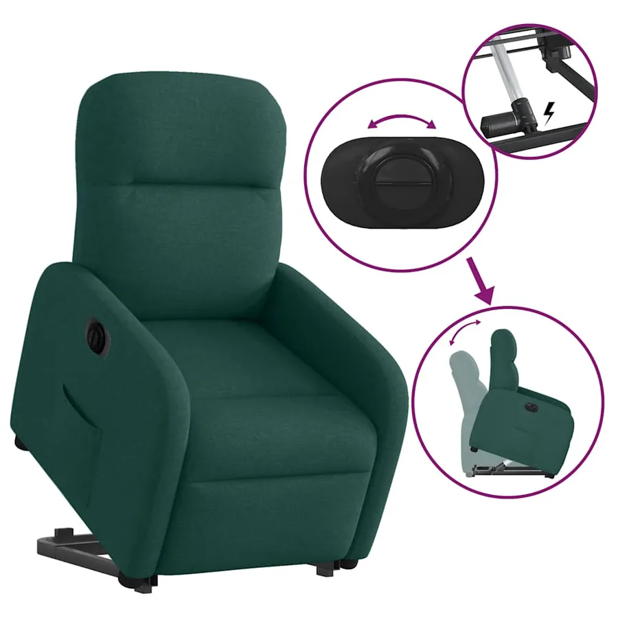 Fauteuil inclinable électrique vert foncé tissu - 8