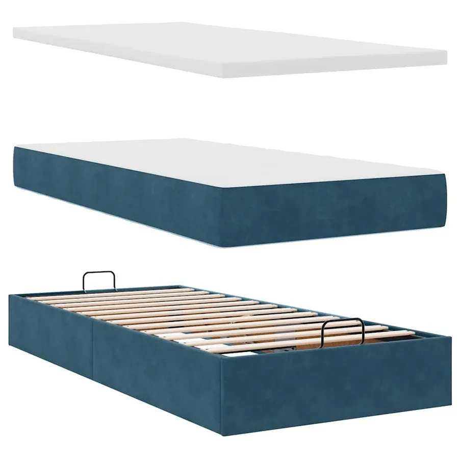 Cadre de lit ottoman avec matelas bleu foncé 90x200 cm velours - 11