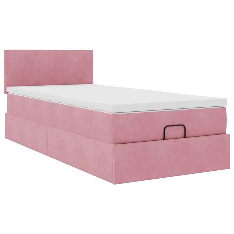 Cadre de lit ottoman avec matelas rose 90x200 cm velours - 6