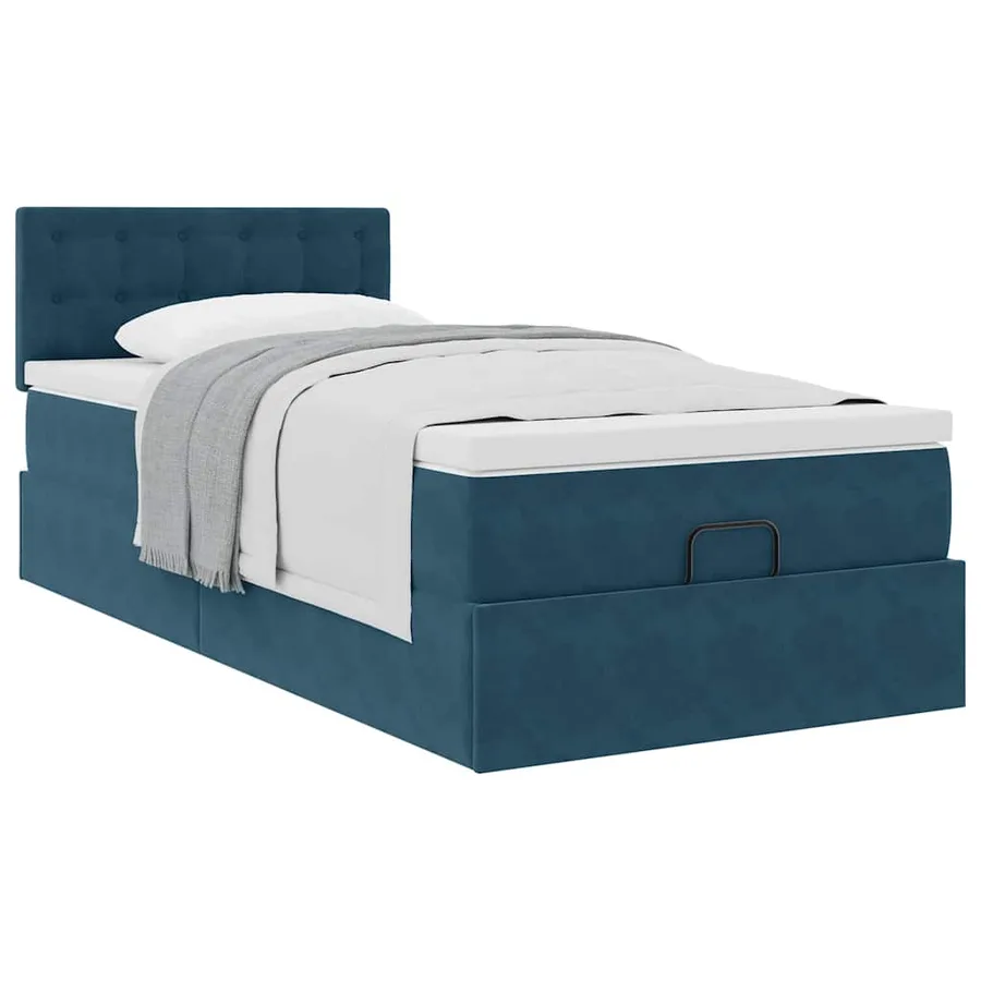 Cadre de lit ottoman avec matelas bleu foncé 90x200 cm velours - 5